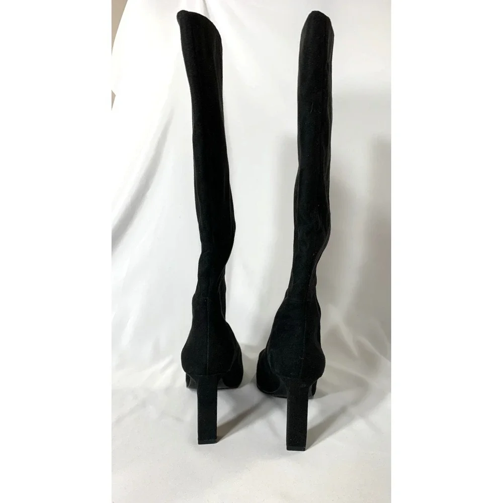 Mango MNG Suede Boots Womens 37 Black Knee High Slim 3